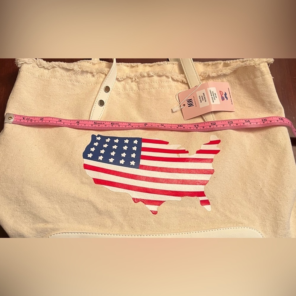Most Wanted patriotic Americans canvas tote bag cream USA flag America NWT - Picture 8 of 12
